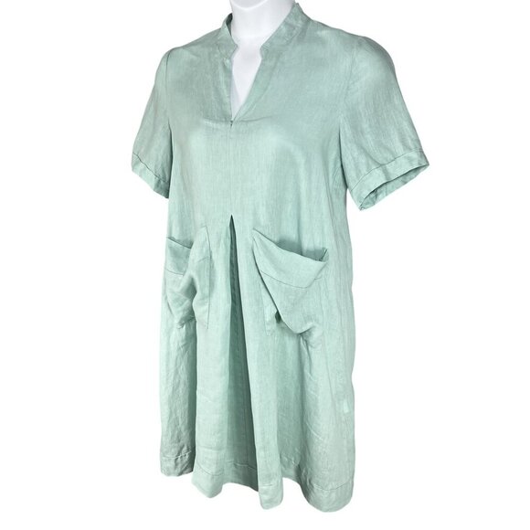 Marisa & Marie Womens L Linen Green Shift Midi Dress Italy Made Minimalist Boho - Picture 4 of 16